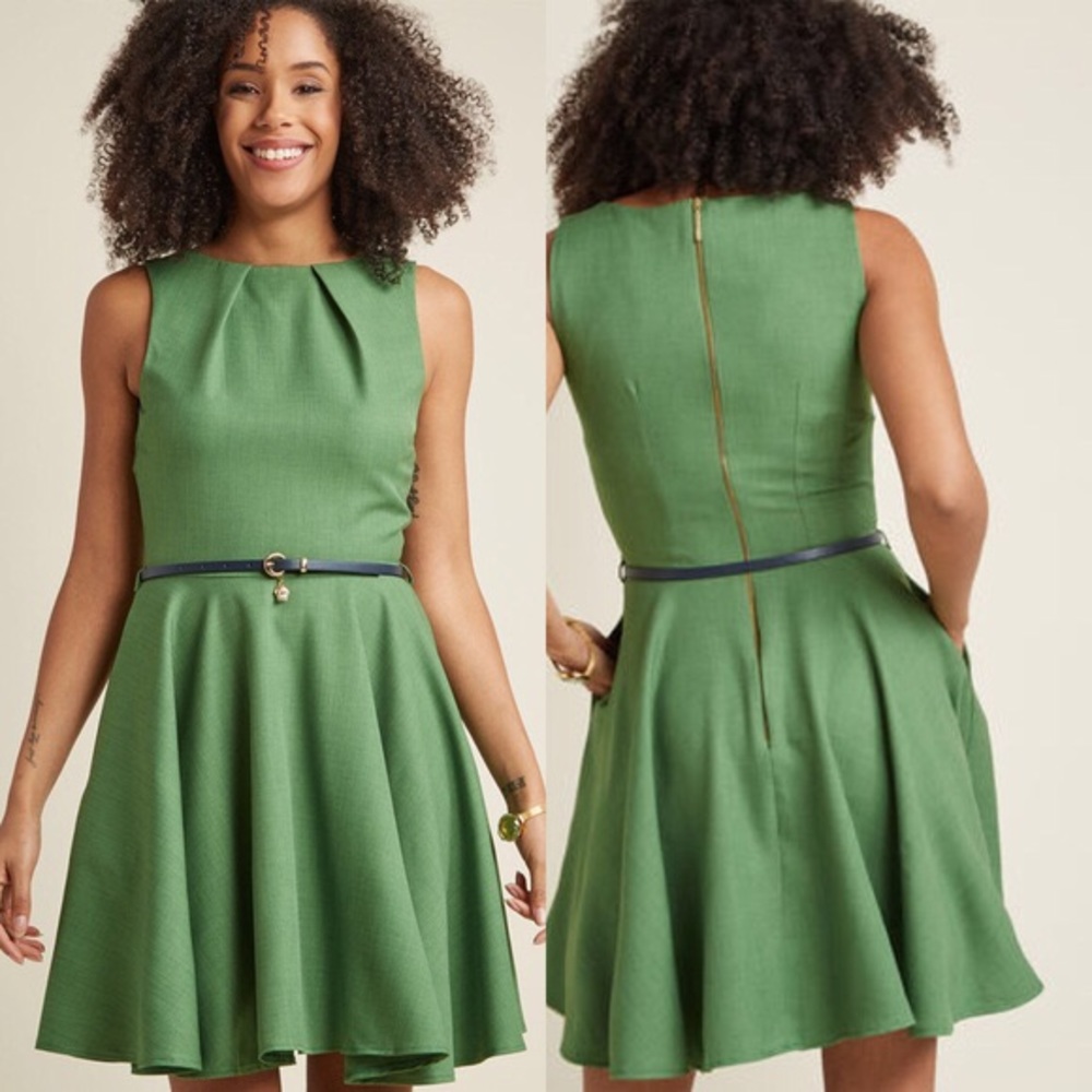New ModCloth Green Belted Dress - Picture 2 of 7
